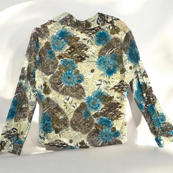 VTG Ivory Lace Floral Mesh Patterned Button-Up Shirt Sheer Layered Sz Medium - Picture 2 of 11